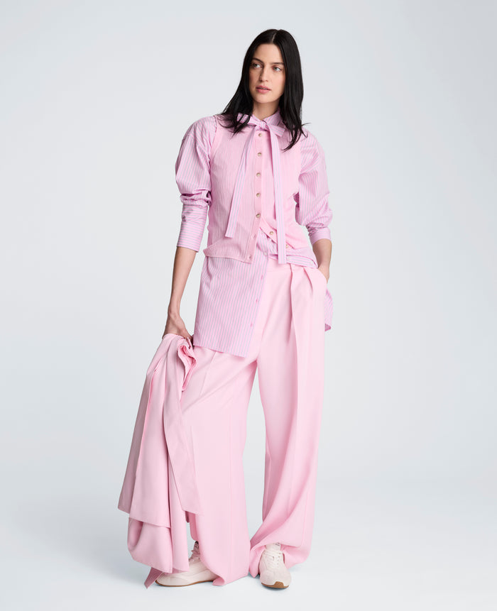 Striped Poplin Drop Shoulder Short Shirt Dress