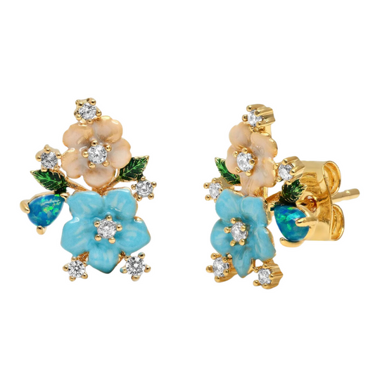 TAI Blue & Peach Flower Earrings