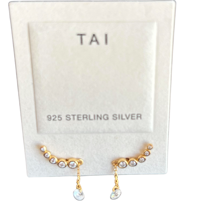 TAI CZ Climber Earrings with CZ Dangle