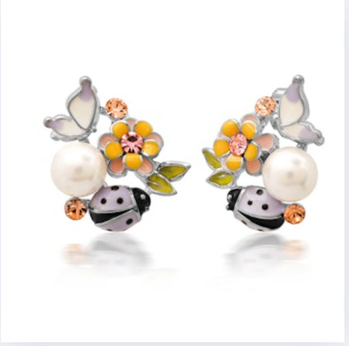 TAI Enamel Ladybug Flower Cluster Studs