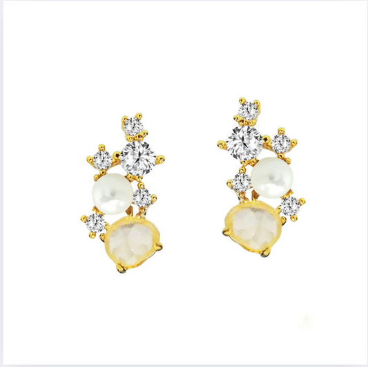 TAI Freshwater Pearl Cz Crystal Cluster Stud