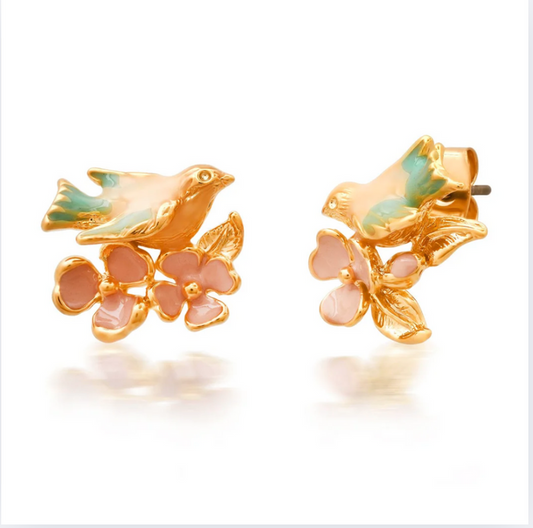 TAI Whimsical Enamel Bird and Flower Studs