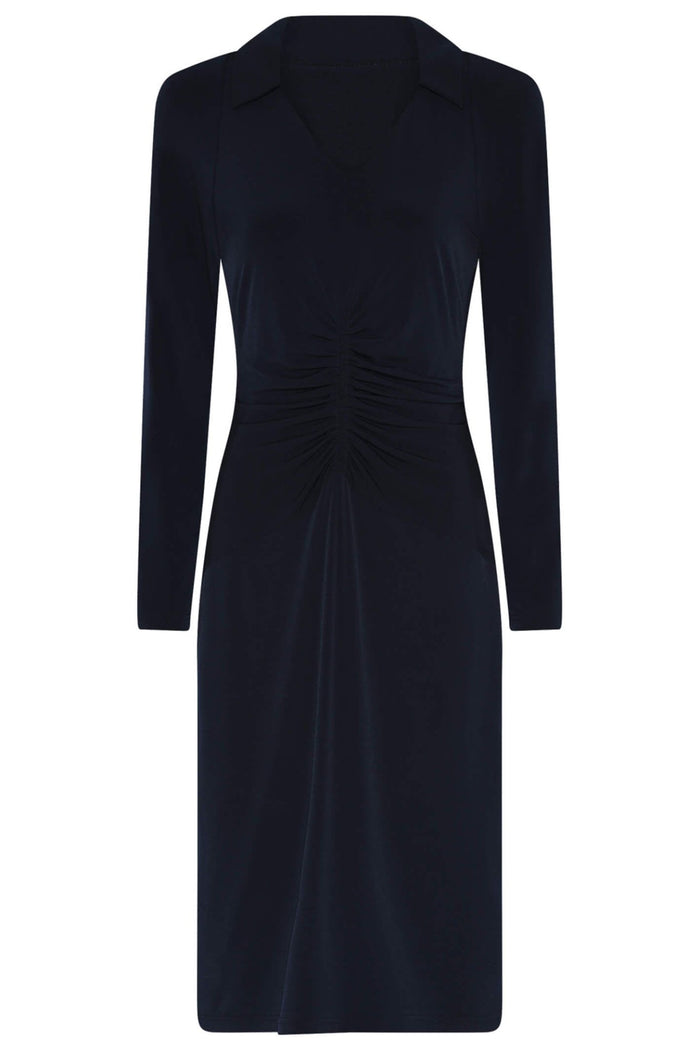 Tia 78672-7093 6903 Navy V-Neck Long Sleeve Dress - Dotique