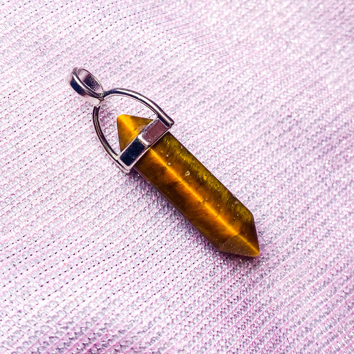 Tigers Eye Double Terminated Pointed Silver Pendant