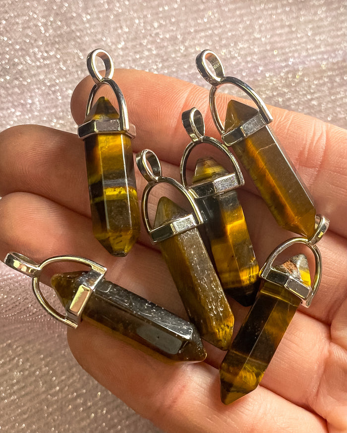 Tigers Eye Double Terminated Pointed Silver Pendant