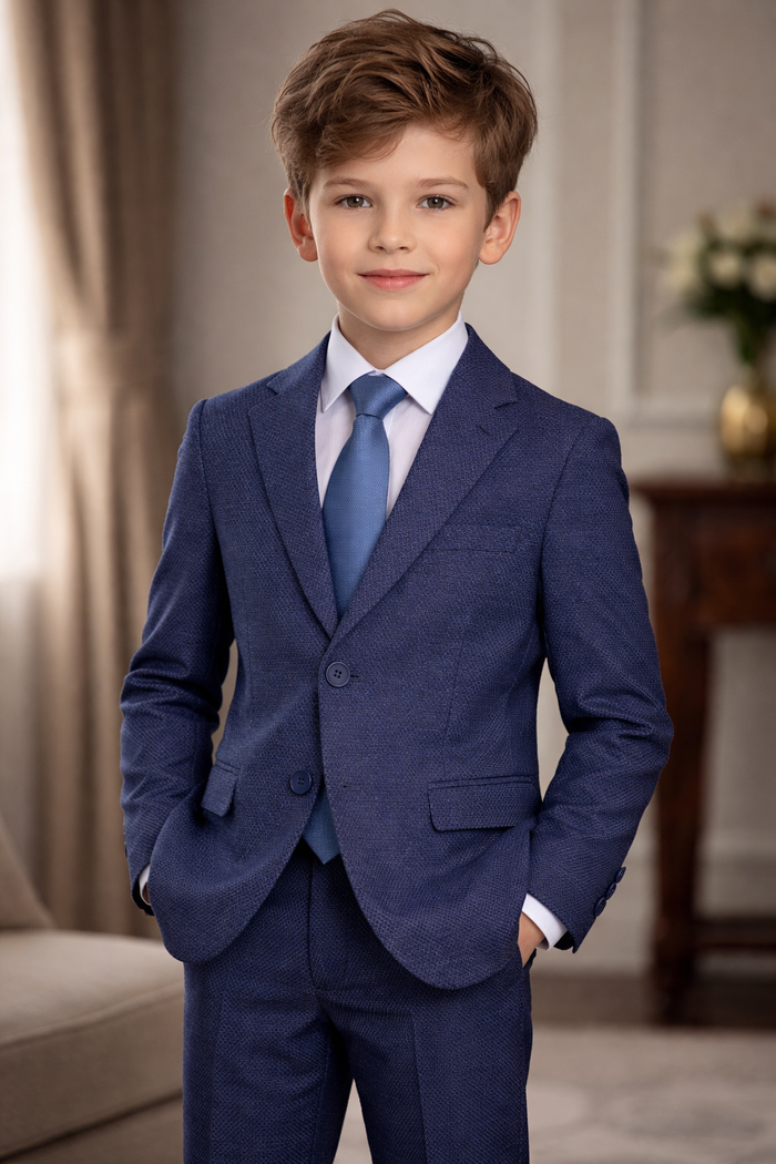 T.O. Boy's Fashion Soho Stretch Suit - Light Blue on Navy