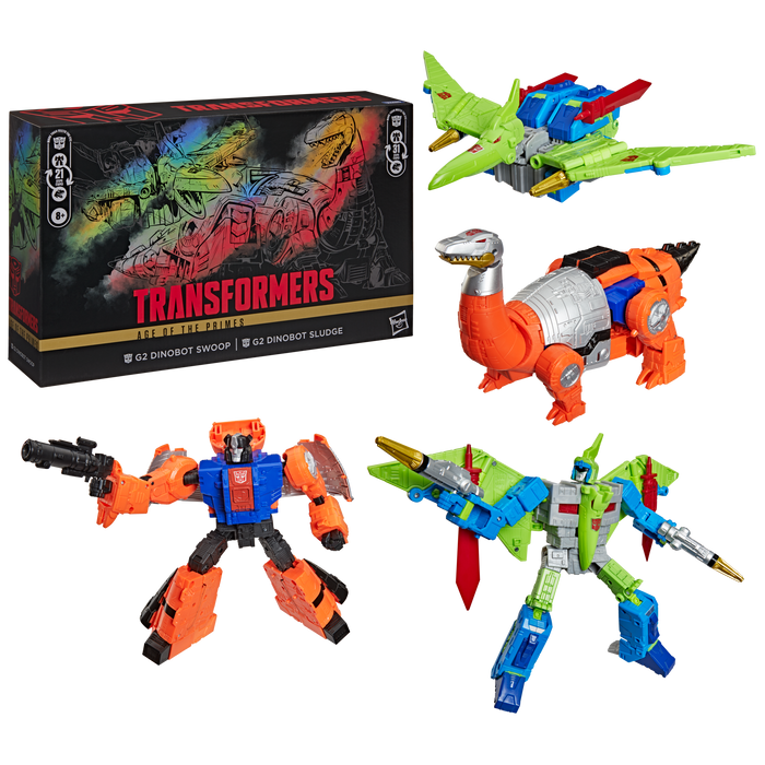 Transformers Age of The Primes Leader Class Action Figure 2-Pack - G2 Dinobot Swoop & G2 Dinobot Sludge