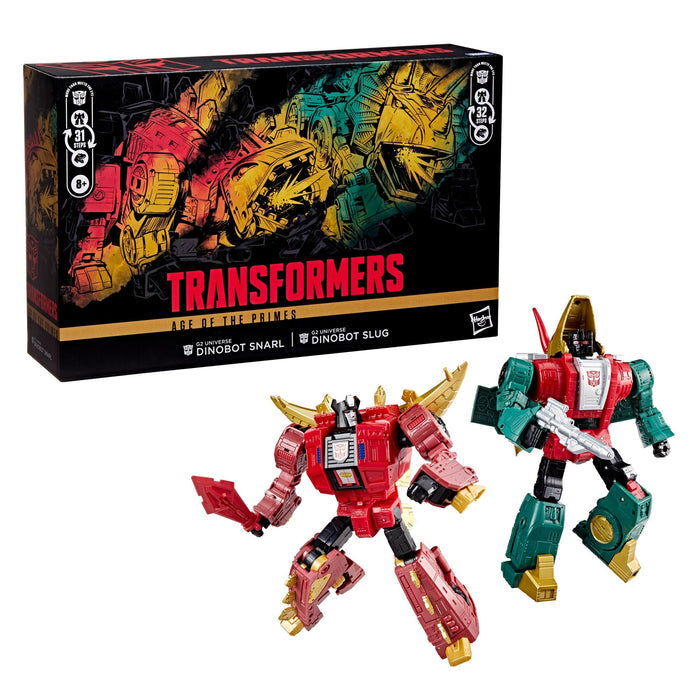 Transformers Age of The Primes Leader Class Action Figure 2-Pack - G2 Universe Dinobot Snarl & G2 Universe Dinobot Slug