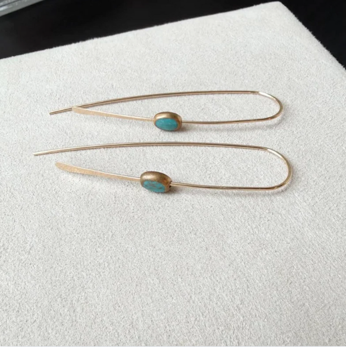 Turquoise Cabochon Threader Earrings