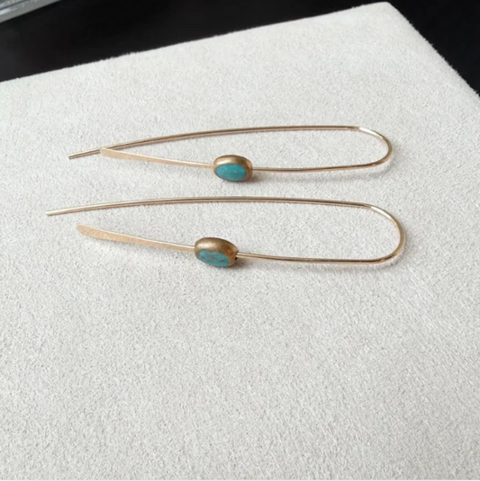 Turquoise Cabochon Threader Earrings