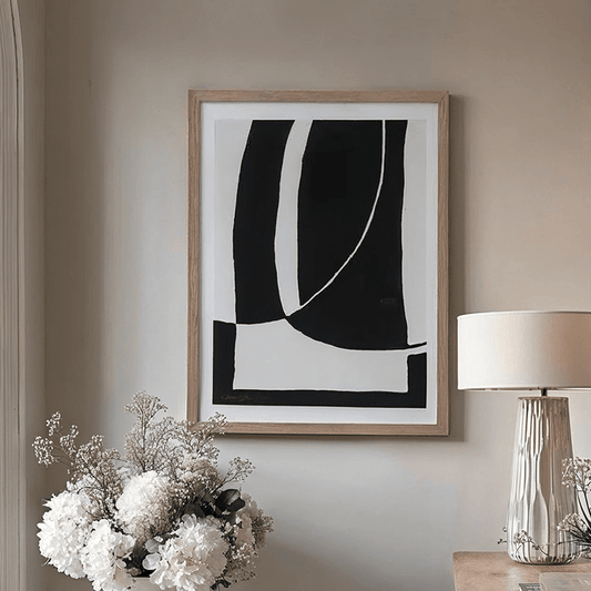 Valeria Monochrome Abstract Wall Art with Wooden Frame Accessories