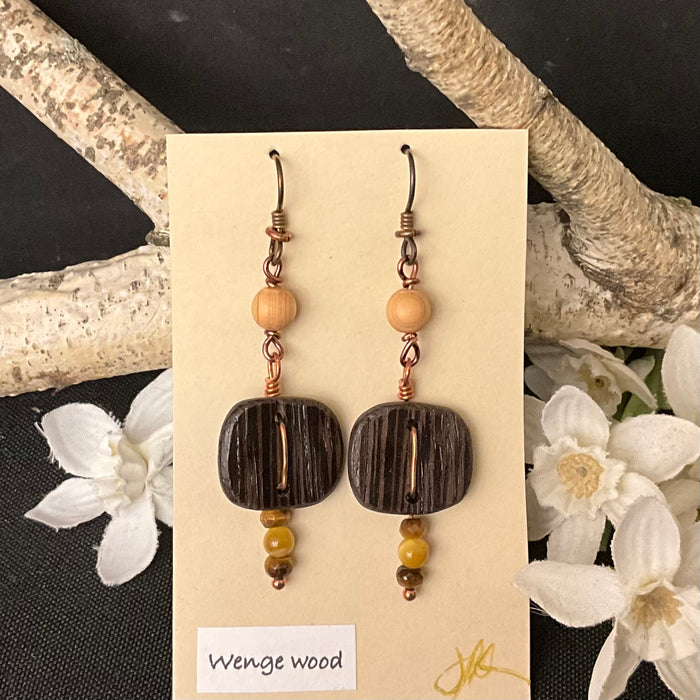 Wenge Wood earrings with cedar & Tiger Eye #255