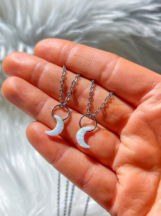 White Lab-Opal Crescent Moon Choker Necklace