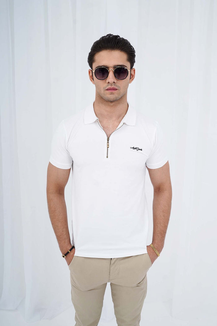 White Zipper Flex Polo Shirt (PS035)