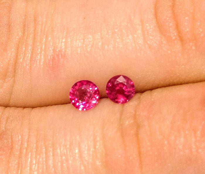 Wholesale, Natural Medium-Dark Hot Pink Sapphire, 4mm Round, Matched Pair, 0.62 tcw, VVS, loose stones, September Birthstone