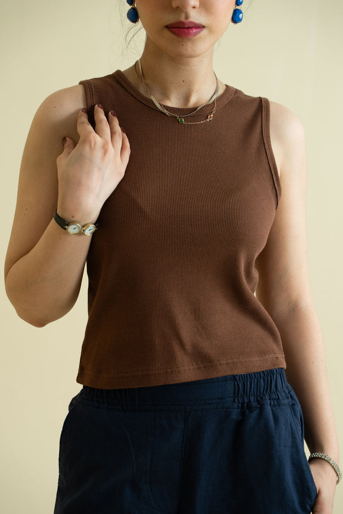 Women's Ribbed Vest - Brown