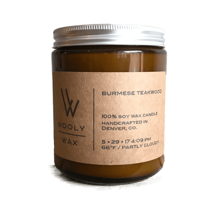 Burmese Teakwood / 8 oz Custom Wooly Wax Candle - Corporate Gifts