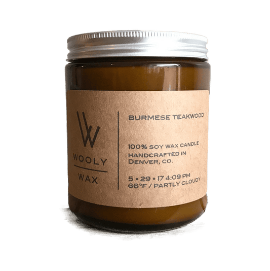Burmese Teakwood / 8 oz Custom Wooly Wax Candle - Corporate Gifts