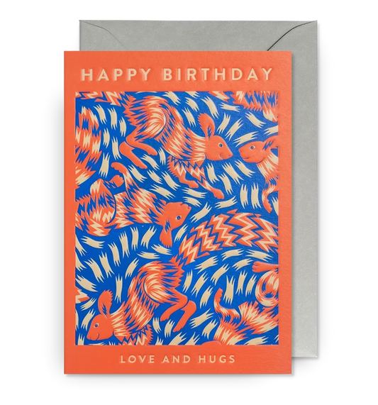 ZING ORANGE HARES BIRTHDAY CARD